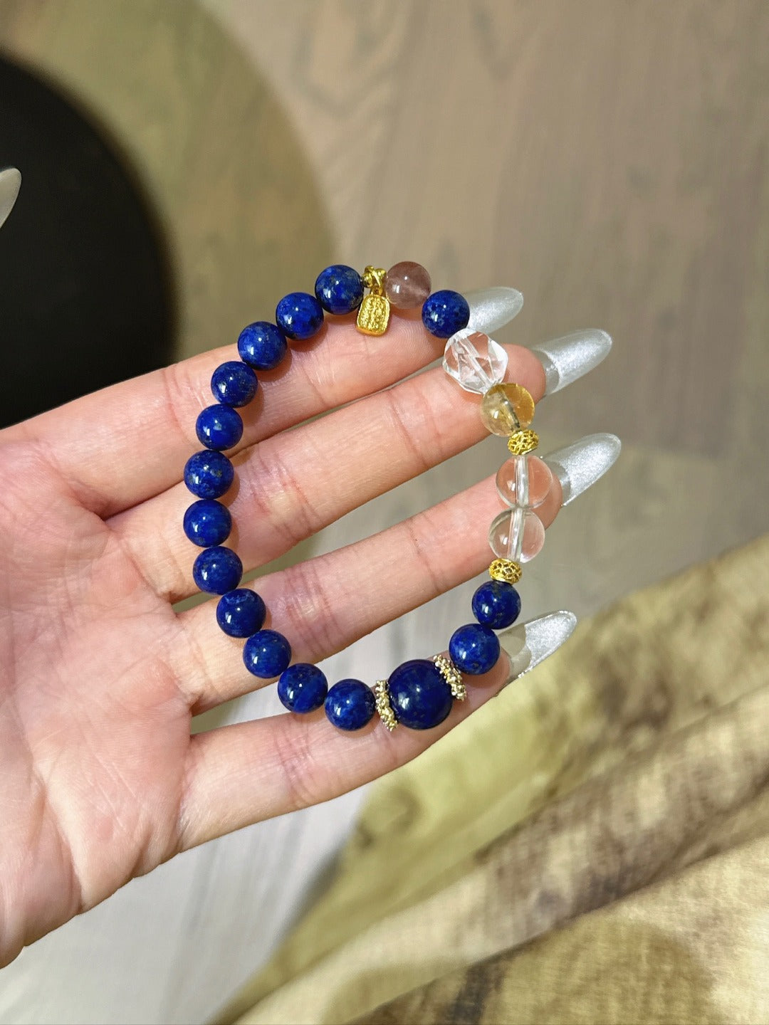 ▫️▪️ Lapis lazuli white crystal strawberry crystal bracelet